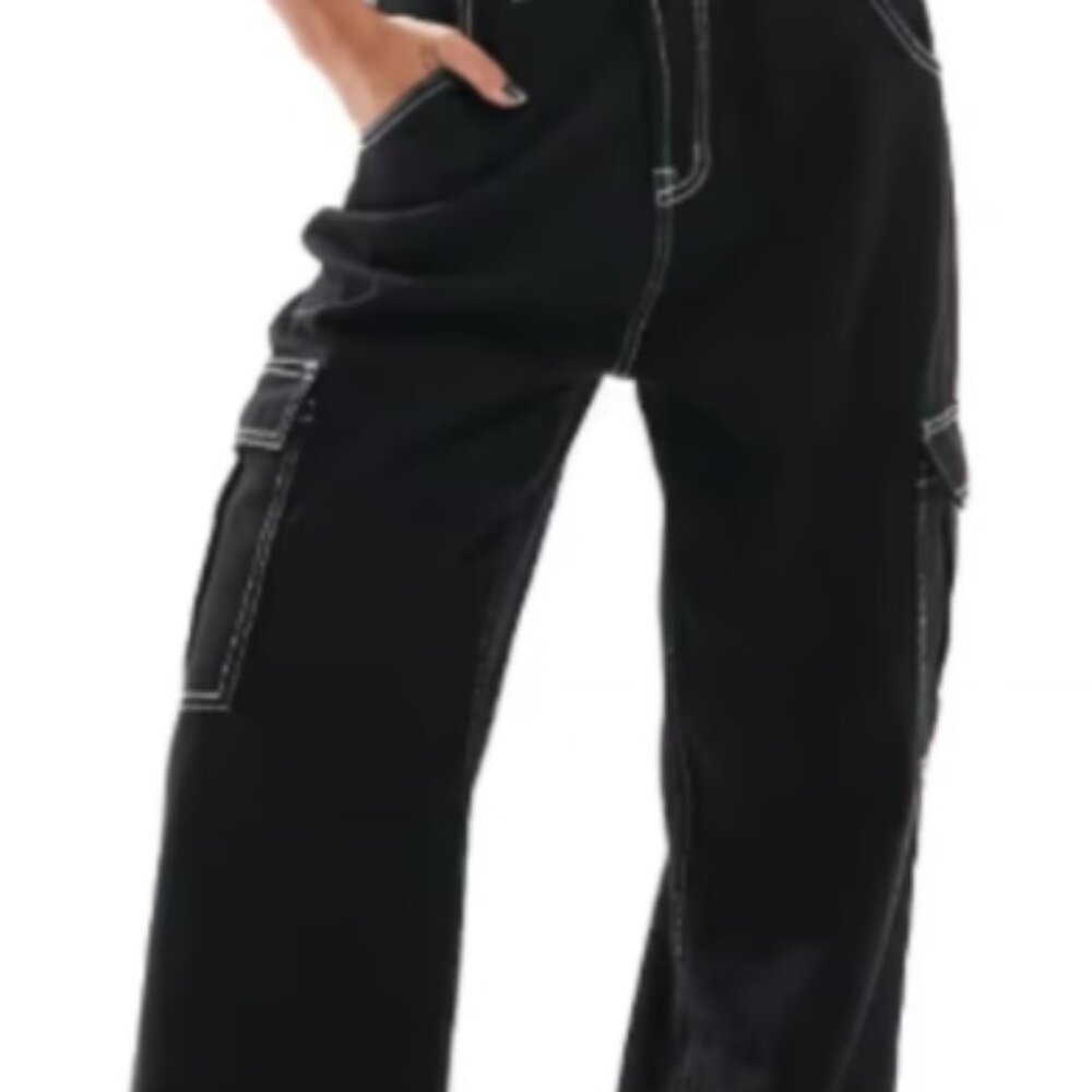 NWOT wide leg black denim sz L